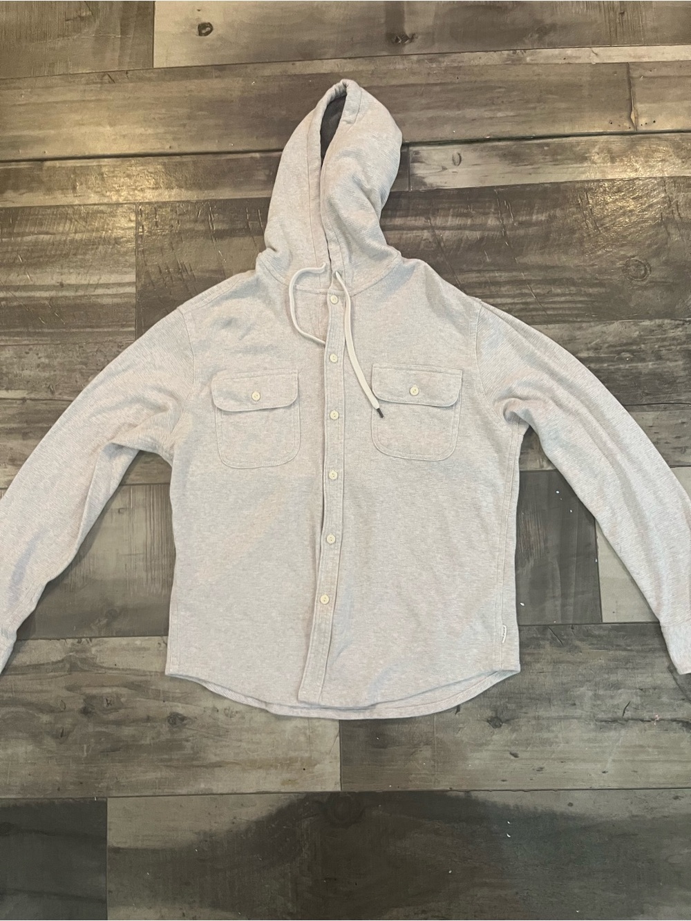 Light Gray Hooded Button-Up Shirt Jacket